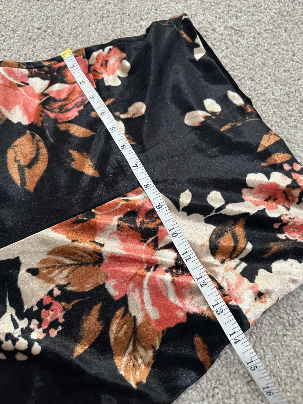 Black Floral Stretch Velvet Flare Pants - Picture 2 of 8